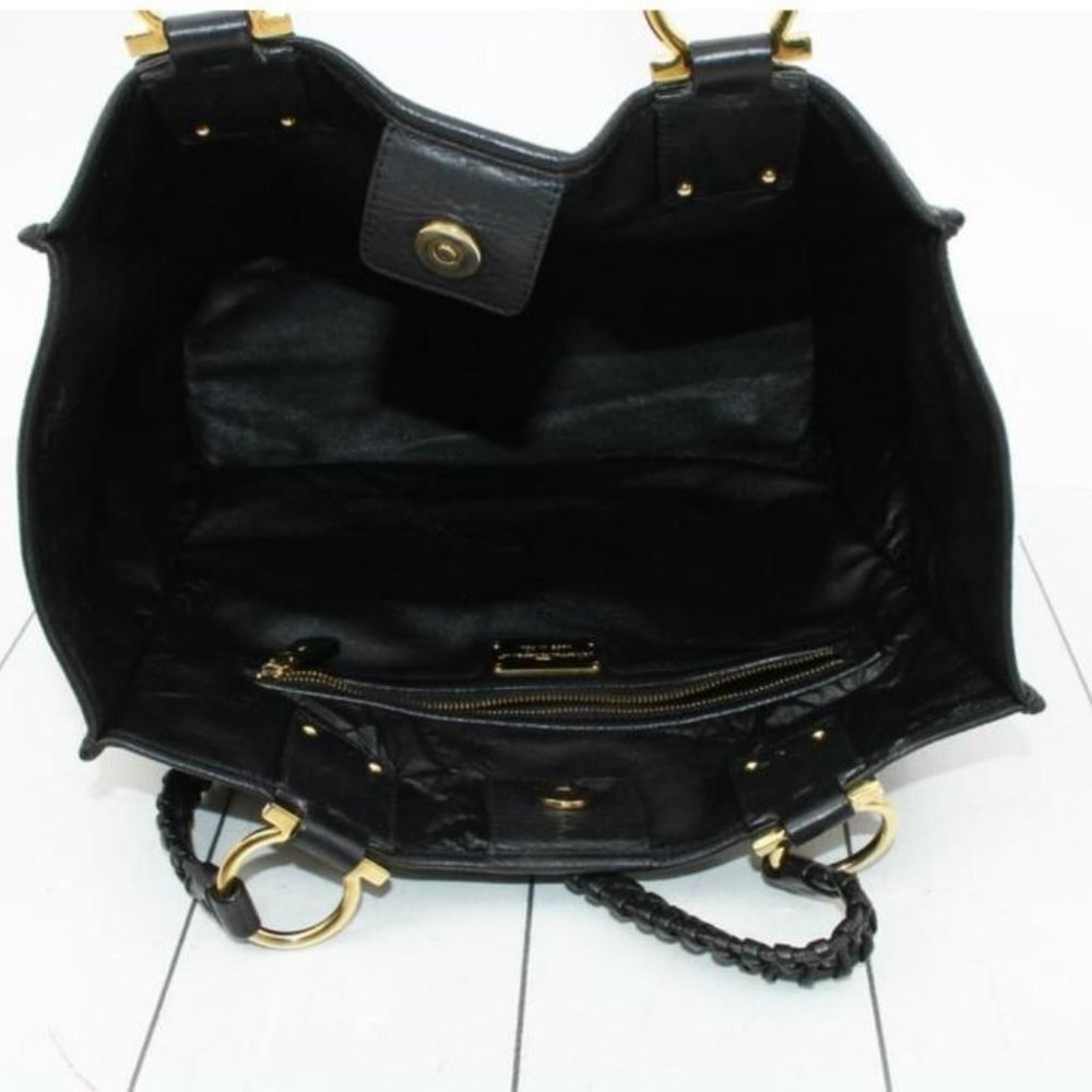Salvatore Ferragamo Black Gancini Logo Shopper Tot - Picture 3 of 12